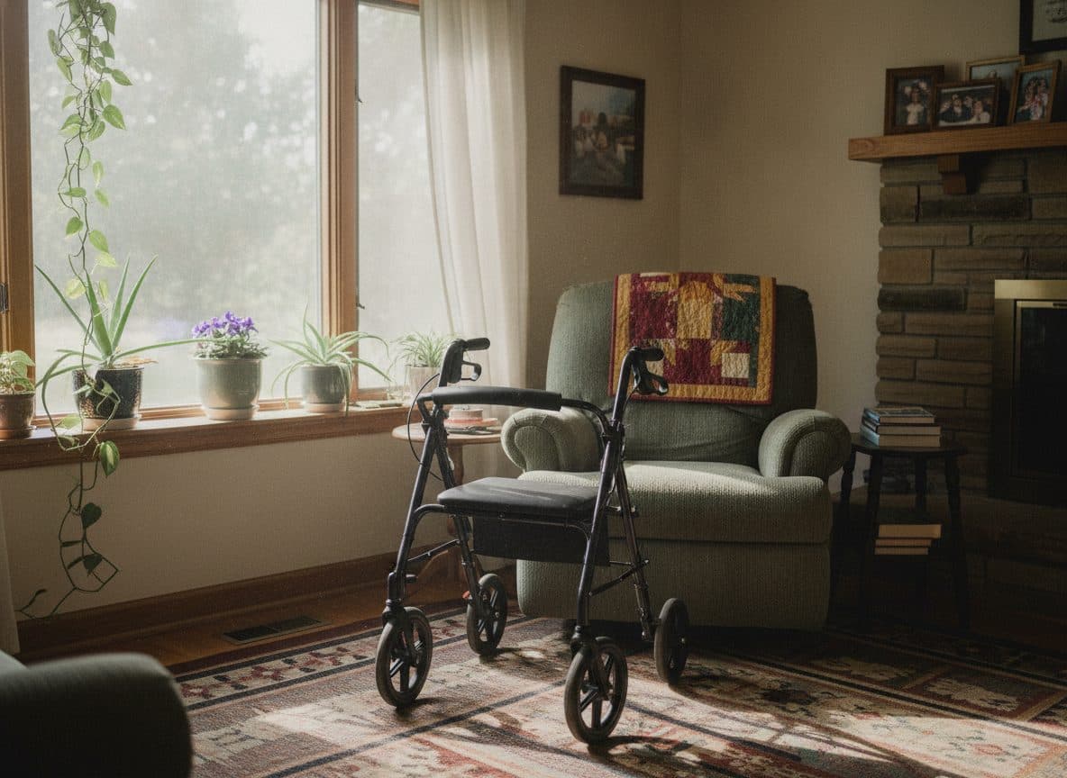A bright, comfortable Missouri living room set up for care at home